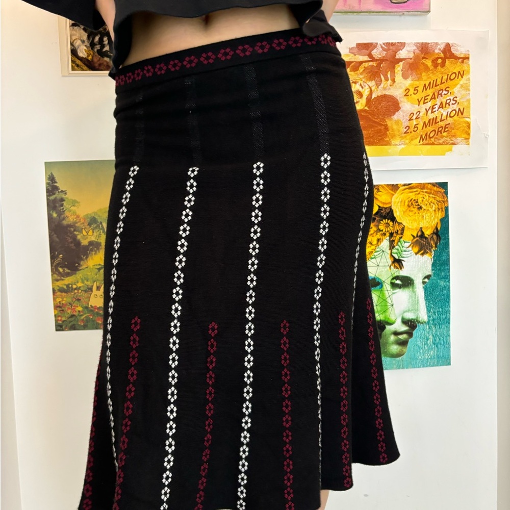 Elegant Black A-Line Skirt with Red and White Accents